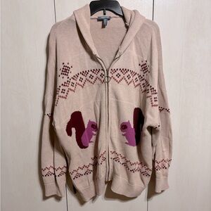 Modcloth Cream and Purple Cardigan Sweater with Squirrel Motifs